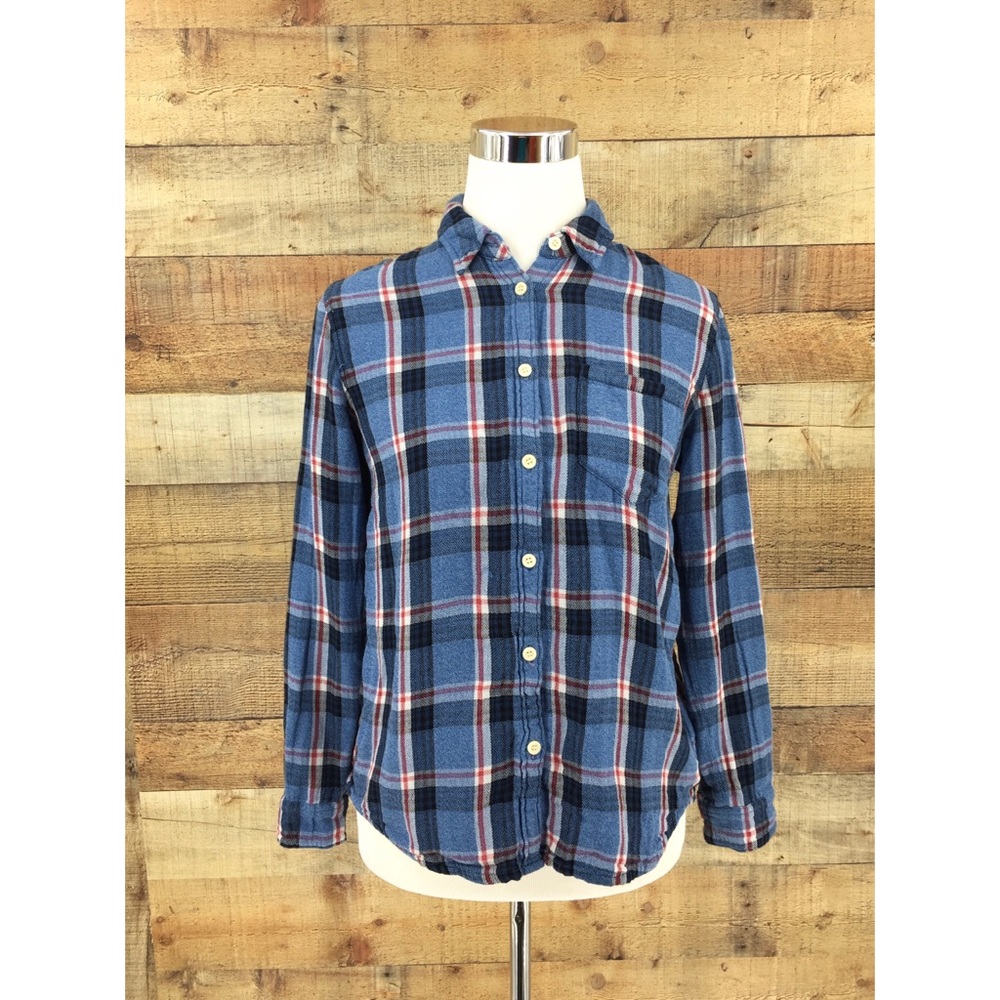 MADEWELL Button Down Cozy‎ Shirt Plaid Blue Flannel